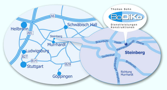 Wegbeschreibung: Thomas Bohn BoDiKo, Mannenweilerstraße 21, 71540 Murrhardt